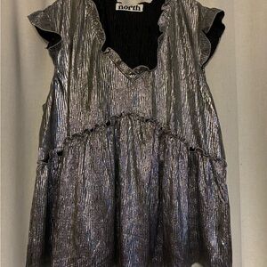 Silver Ruffle Sleeve Top